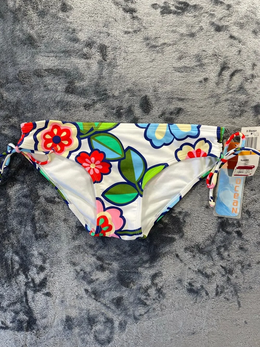 Vintage Y2K 2003 In Mocean White Floral Side Tie Bikini Bottom Small S